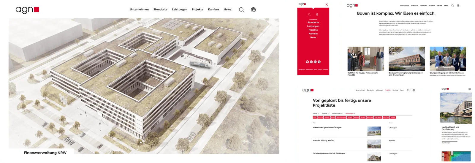Collage der Webseite von agn Niederberghaus & Partner GmbH in verschiedenen Bildschirmansichten, einschließlich Desktop und Mobilversion.
