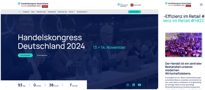 Collage der Webseite des Handelskongress Deutschland in verschiedenen Bildschirmansichten, einschließlich Desktop und Mobilversion.